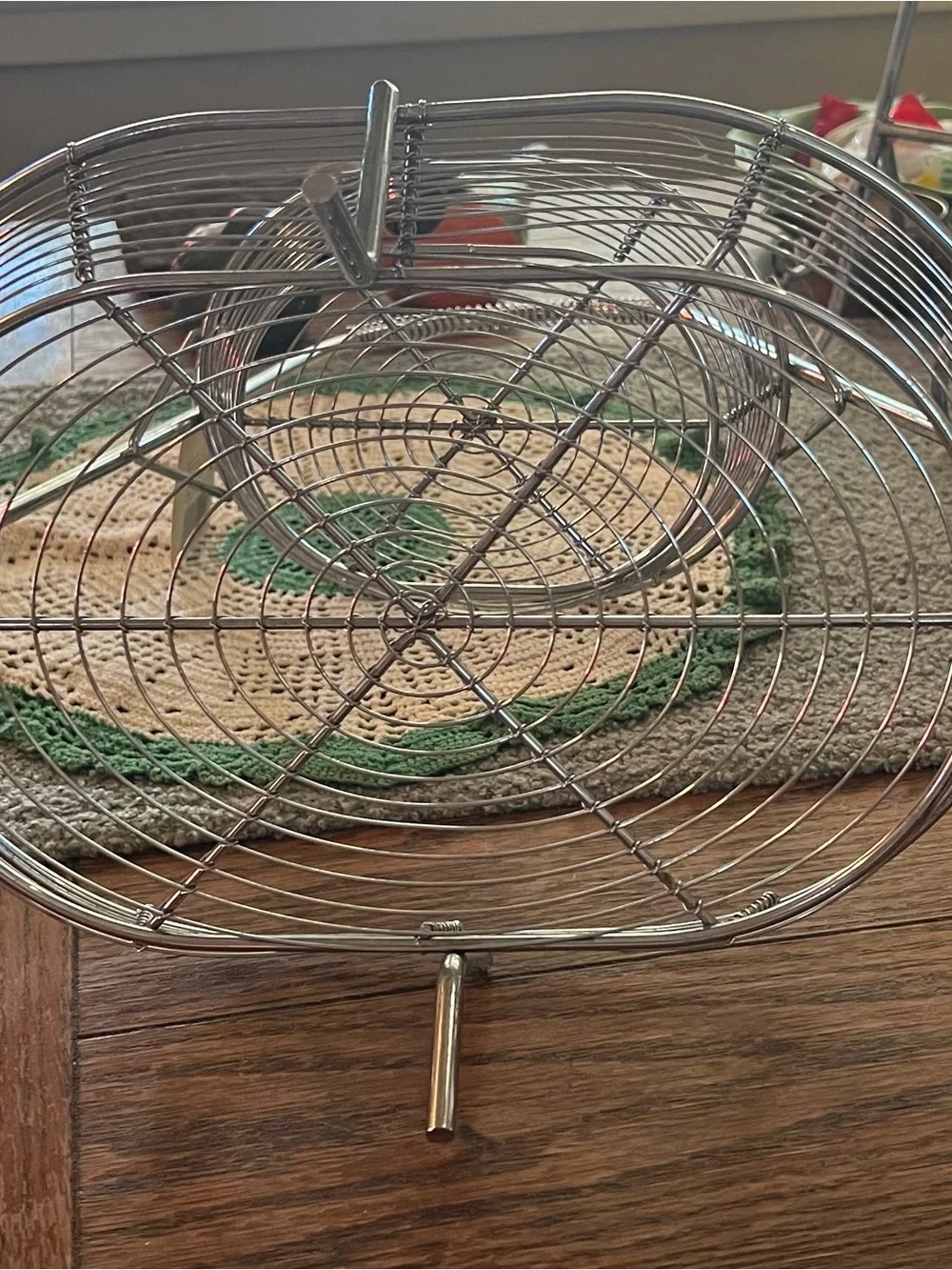 NOS Unique Oval Shaped Two-Tier Wire Basket Stand Stainless Steel Farmhouse